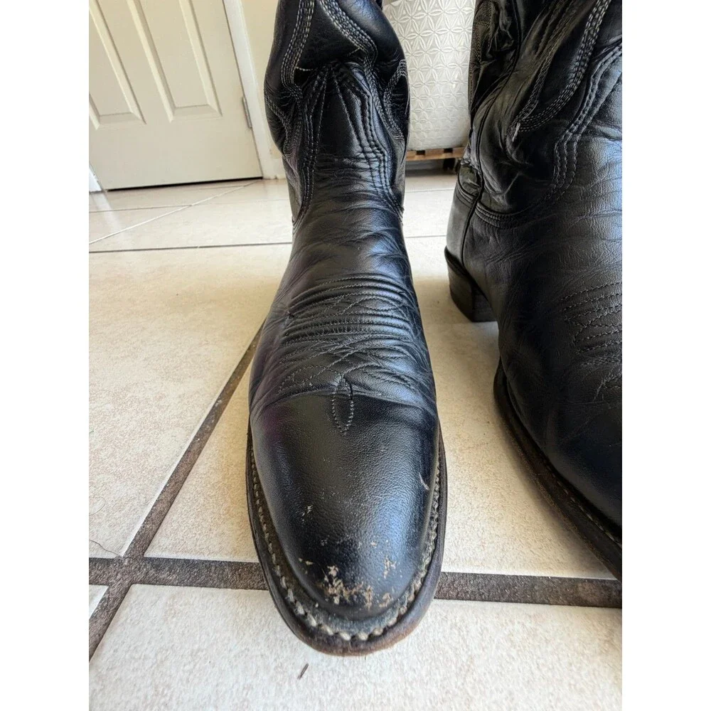 Vintage Nocona Black Leather Cowboy Boots - Men's Size 8.5 D (Style 8206)